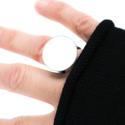 white statement ring with resin in oxidised 925 eco sterling silver