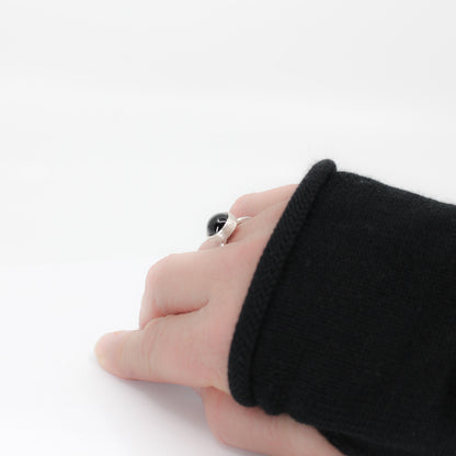 black onyx silver ring with textured round 925 eco sterling silver band • 10 mm onyx
