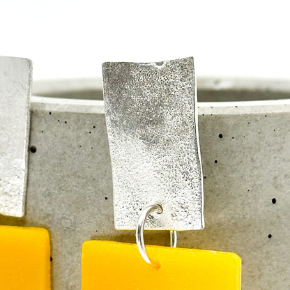 big yellow silver drop earrings • geometric earrings