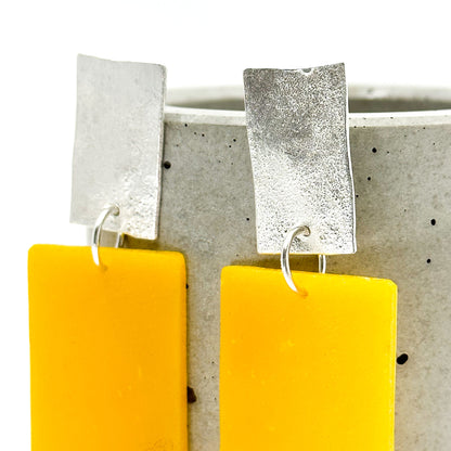 big yellow silver drop earrings • geometric earrings