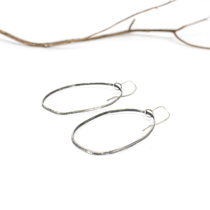 large minimalist dangling silver earrings • textured • eco sterling silver • oxidised