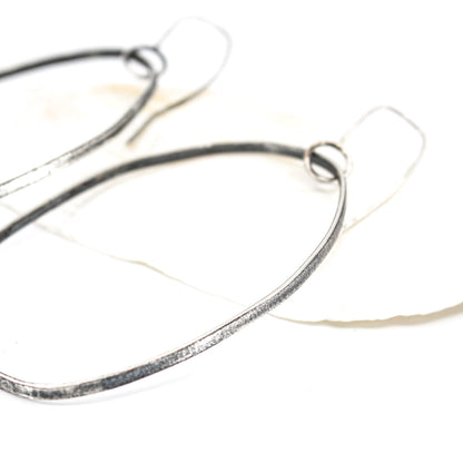 large minimalist dangling silver earrings • textured • eco sterling silver • oxidised